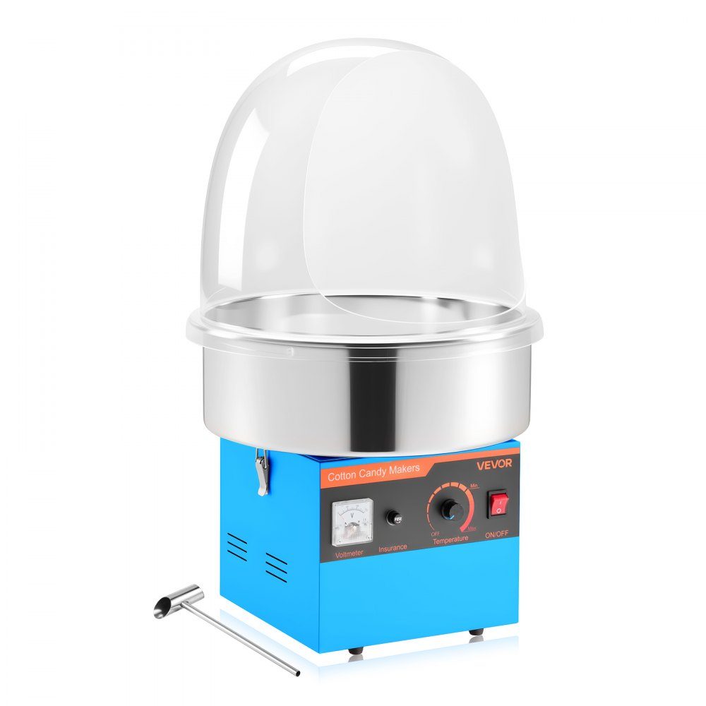 Machine à barbe à papa électrique 1000 W, machine à barbe à papa avec couvercle, bol en acier inoxydable et cuillère à sucre, idéale pour le carnaval, les anniversaires, les fêtes de famille, machine à barbe à papa professionnelle bleue