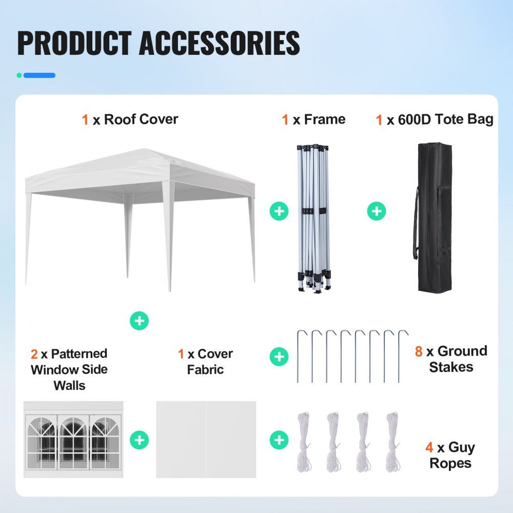 Opvouwbare tuinpaviljoen, 2,95x2,95x2,63m, paviljoentent, draagbare tuintent met zijwanden en geventileerde ramen, 3 hoogte-instellingen, partytent, zonnescherm voor buitenevenementen, wit