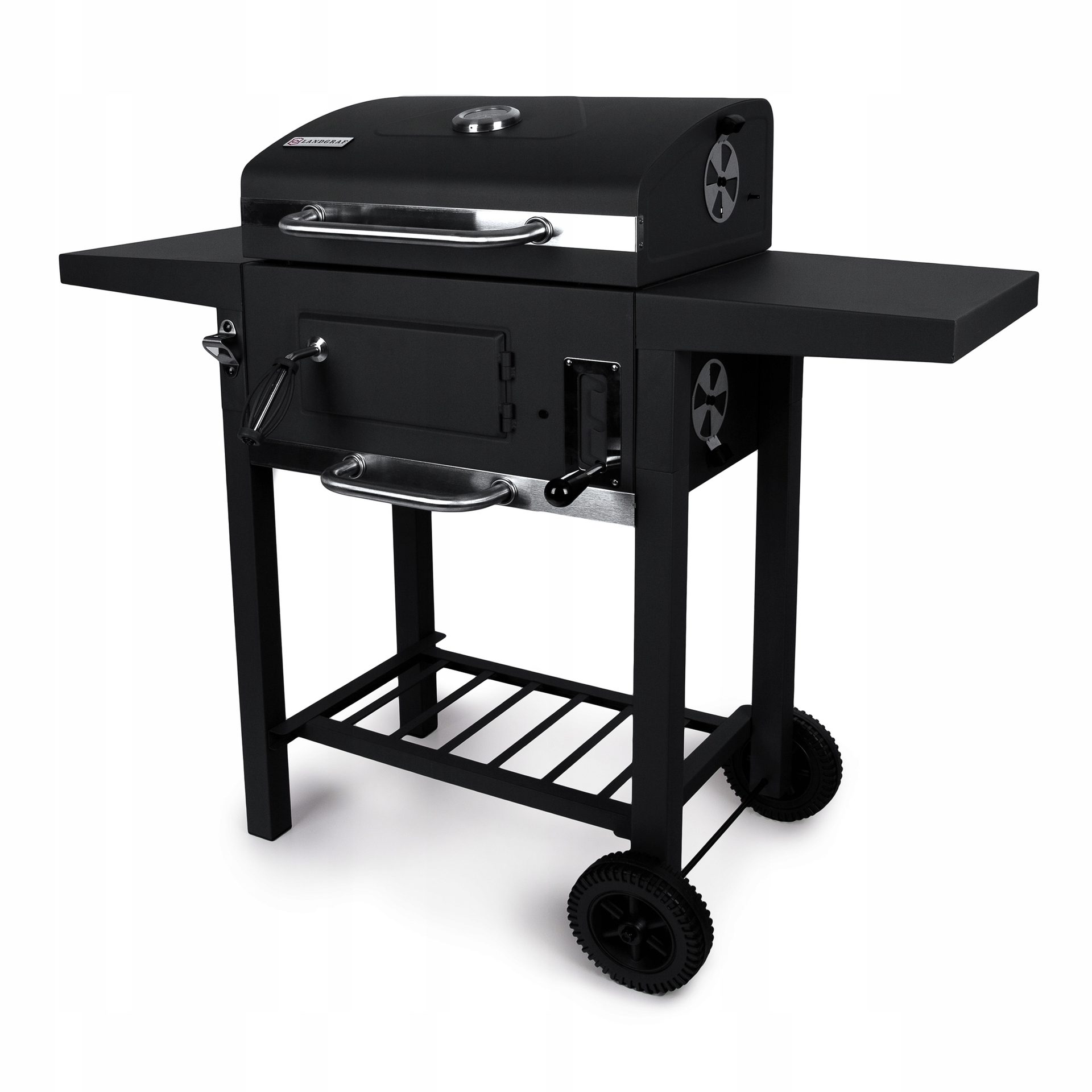 BBQ-Holzkohlegrill-Smoker-Set in Graphit mit höhenverstellbarem Deckel und 2 Seitenablagen