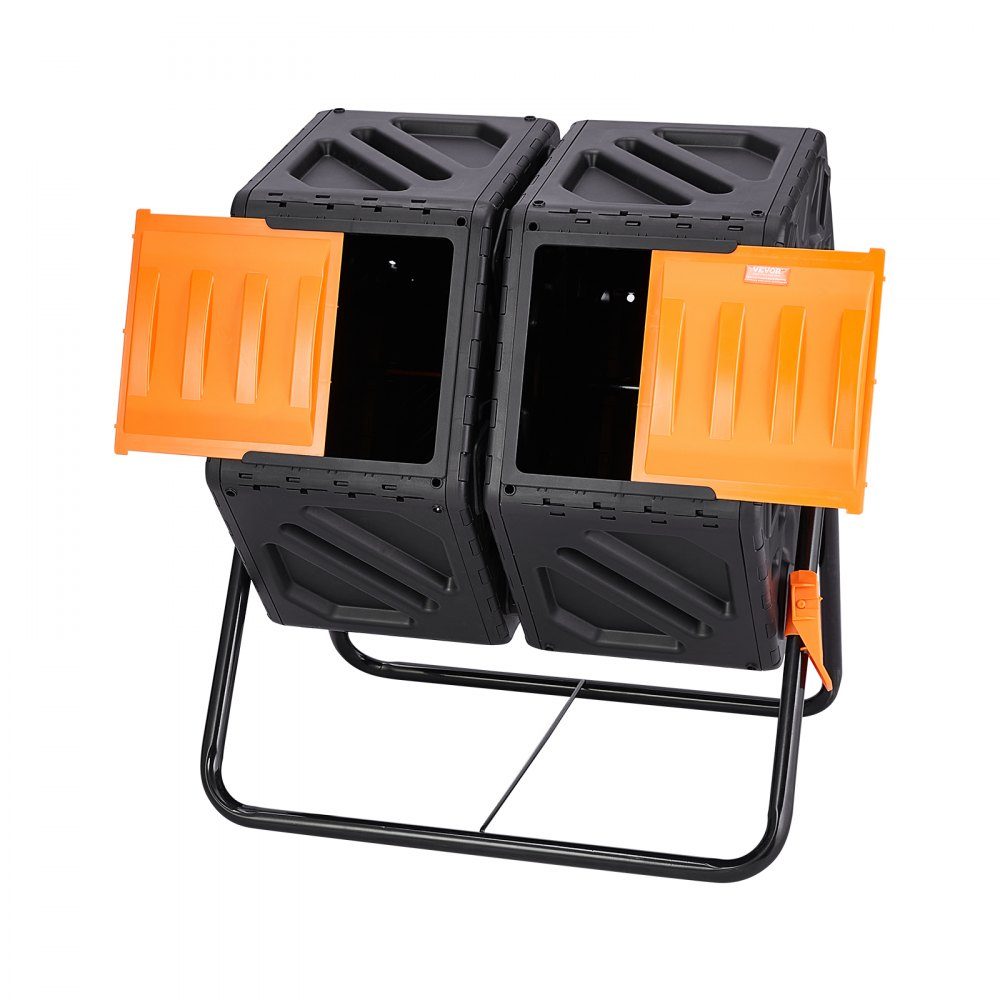 Trommelcomposter 140 L, trommelcomposter roterende dubbelkamer-trommelcomposter 785 x 605 x 795 mm, 40 kg zware tuincomposter incl. handschoenen