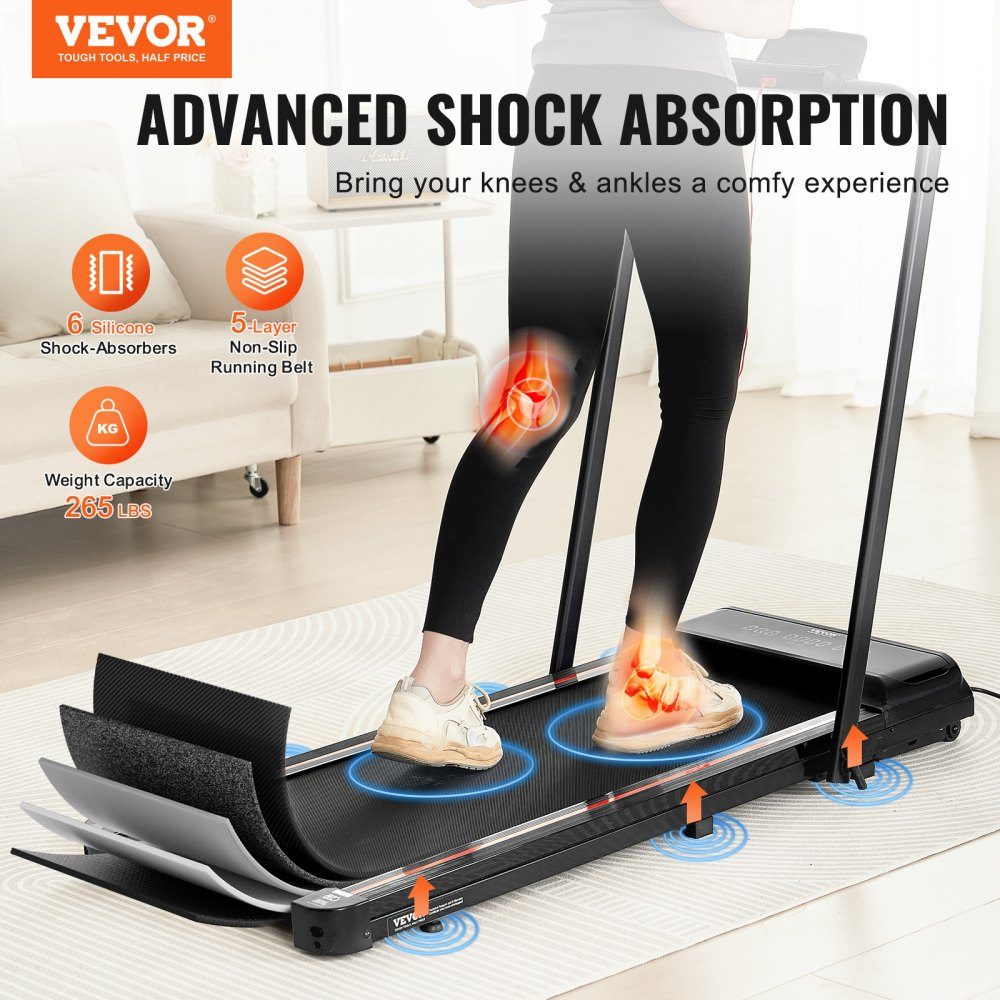 Walking Pad Laufband unter dem Schreibtisch, Laufband für die Arbeit, klappbares Laufband mit 120 kg Tragkraft, tragbares 2 in 1 Pad mit 2,5 PS, Lenkerfernbedienung, LED-Anzeige 1-12 km/h