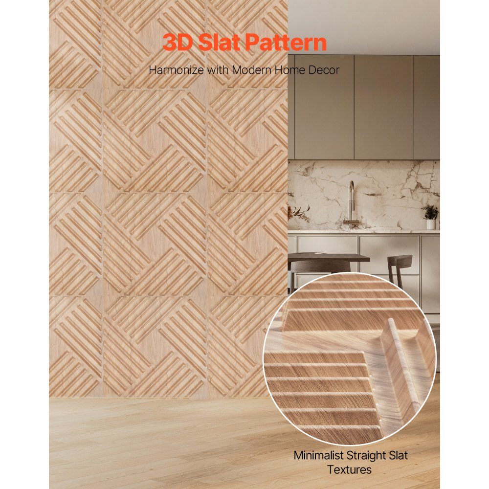 3D Wall Panels Set of 12 150x50cm Modern Minimalist Style PVC Wall Panels 2.97m² Area Interior for Bedroom Living Room Playroom Light Wood Color