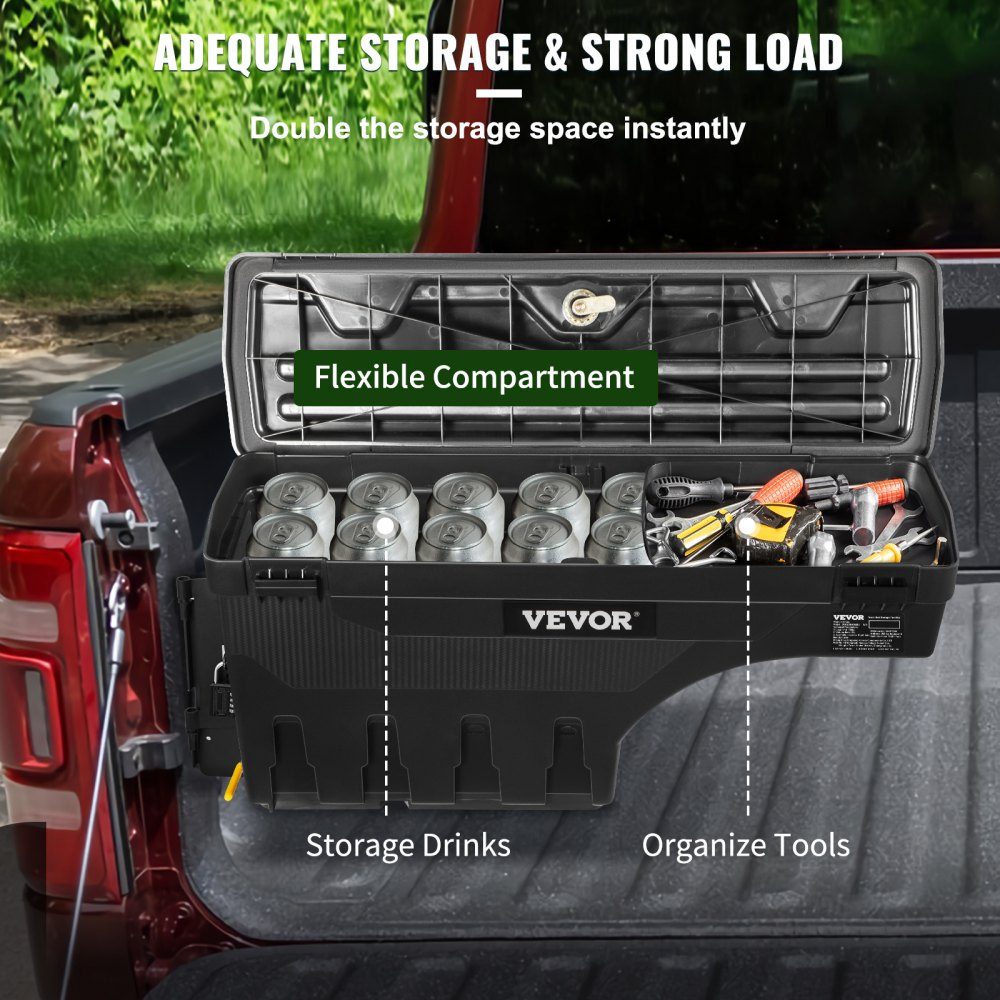 Truck Bed Storage Box Lockable Lid Waterproof ABS Wheel Arch Tool Box 20L with Password Padlock Compatible with Dodge Ram 1500 2019-2021 Driver Side Black