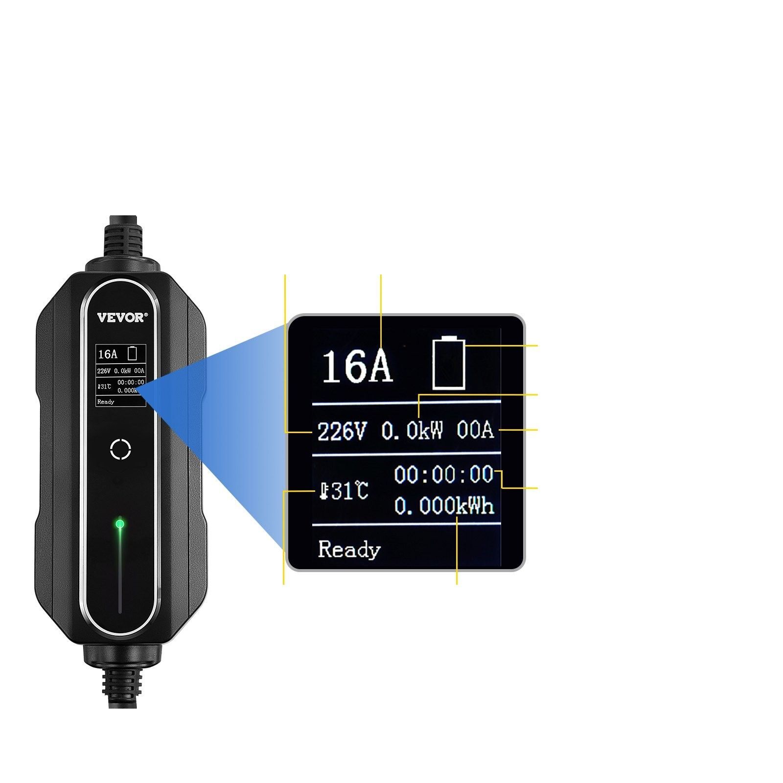Chargeur Câble de recharge EV 16 A conforme à la norme européenne, station de recharge de 7,5 m pour voiture électrique, prise Schuko à 2 broches, véhicule électrique de 3,6 kW, connexion 250 V IP54 avec écran numérique LCD et certification CE Chargeur Câble de recharge EV 16 A conforme à la norme européenne, station de recharge de 7,5 m pour voiture électrique, prise Schuko à 2 broches, véhicule électrique de 3,6 kW, connexion 250 V IP54 avec écran numérique LCD et certification CE