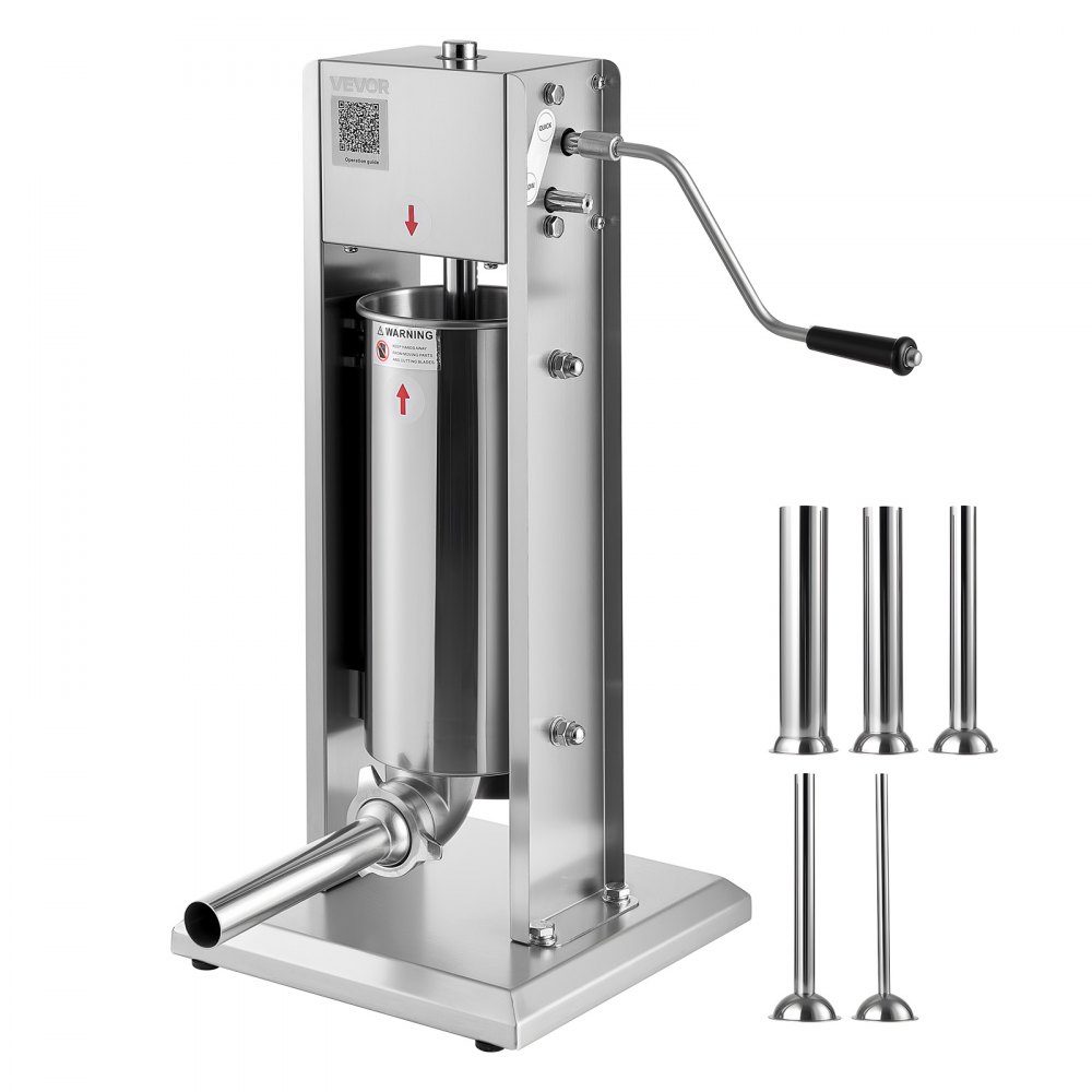 Manueller Wurstfüller 5L Vertikale Wurstfüllmaschine Fleischfüller mit 2 Geschwindigkeiten (schnell/langsam), Hochleistungs-Edelstahlfüller mit 5 Wurstfüllrohren, Fleischfüllung