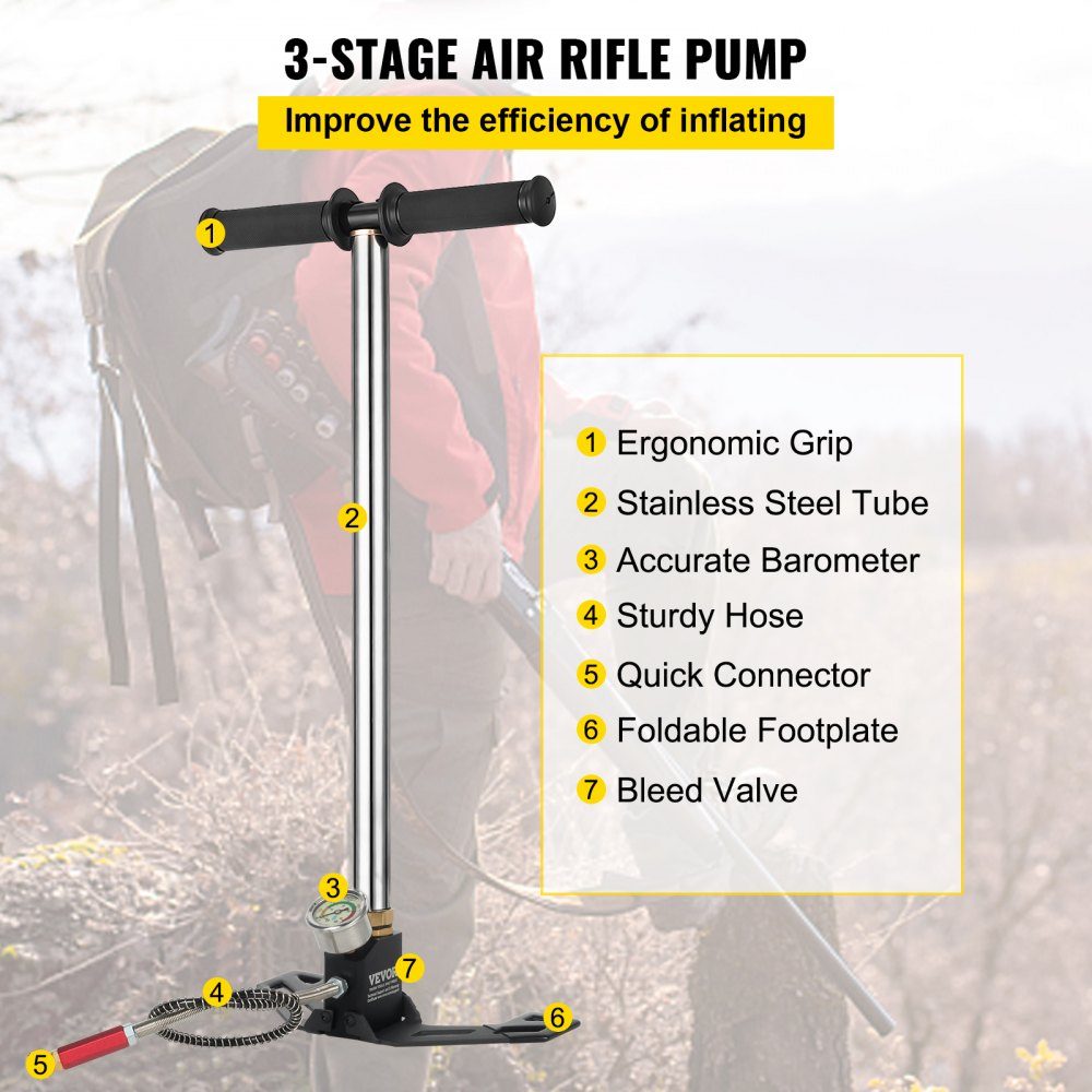 Pompe à air haute pression à trois étages 4500 psi, pompe à main portable 30 MPa, pompe à air pompe à vélo haute pression pompe à air pour vélo électrique VTT vélo de route accessoires complets