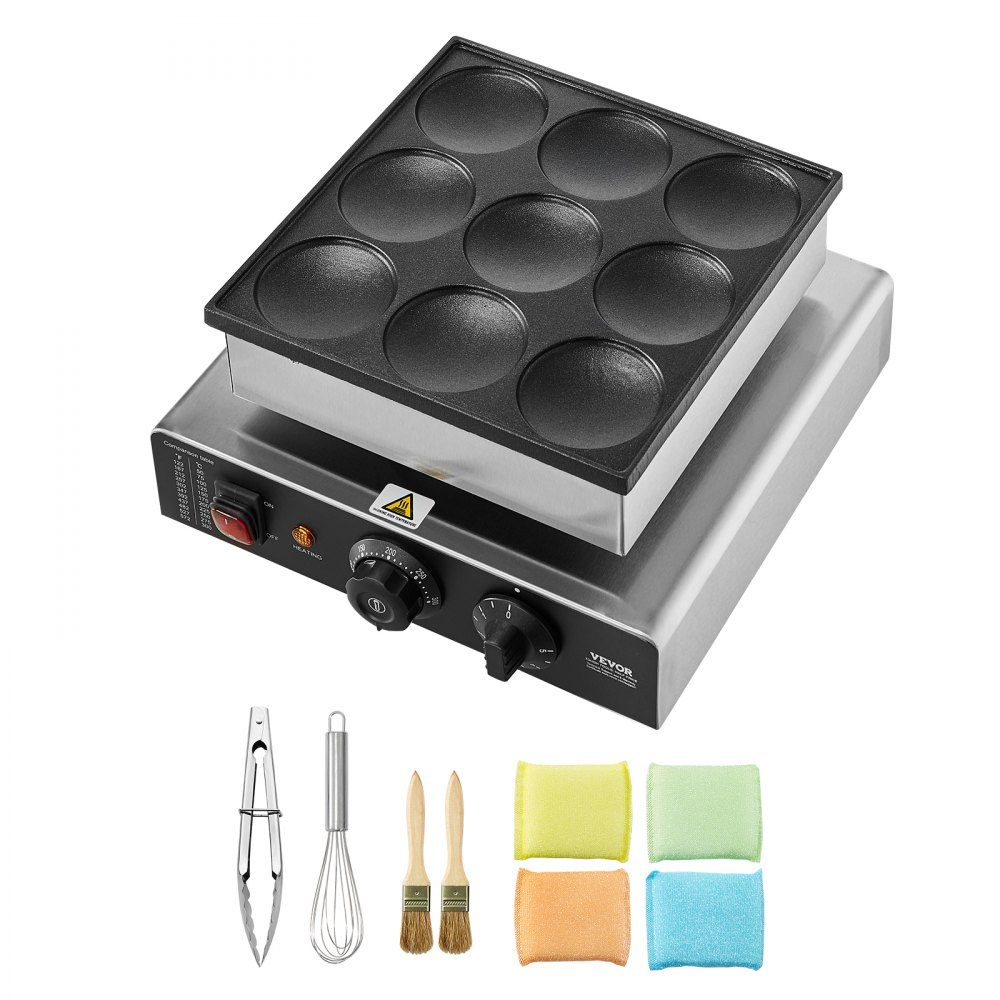 Mini Pancake Machine, Commercial Dutch Mini Pancake Machine, 9 Pieces, 76mm Diameter, Dorayaki Baking Machine, 850W, Temperature and Time Control, in Kitchens, Cafes and Restaurants