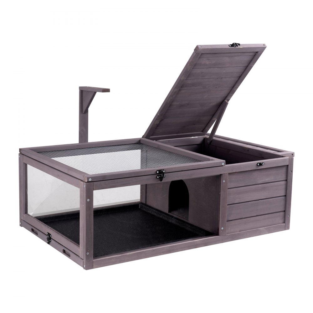 Habitat pour tortues, maison en bois pour tortues pour intérieur et extérieur, enclos pour tortues avec support de lumière suspendu, enclos pour reptiles 2 pièces, cage pour petits animaux pour geckos, lézards, serpents, 96,5 x 61 x 33 cm