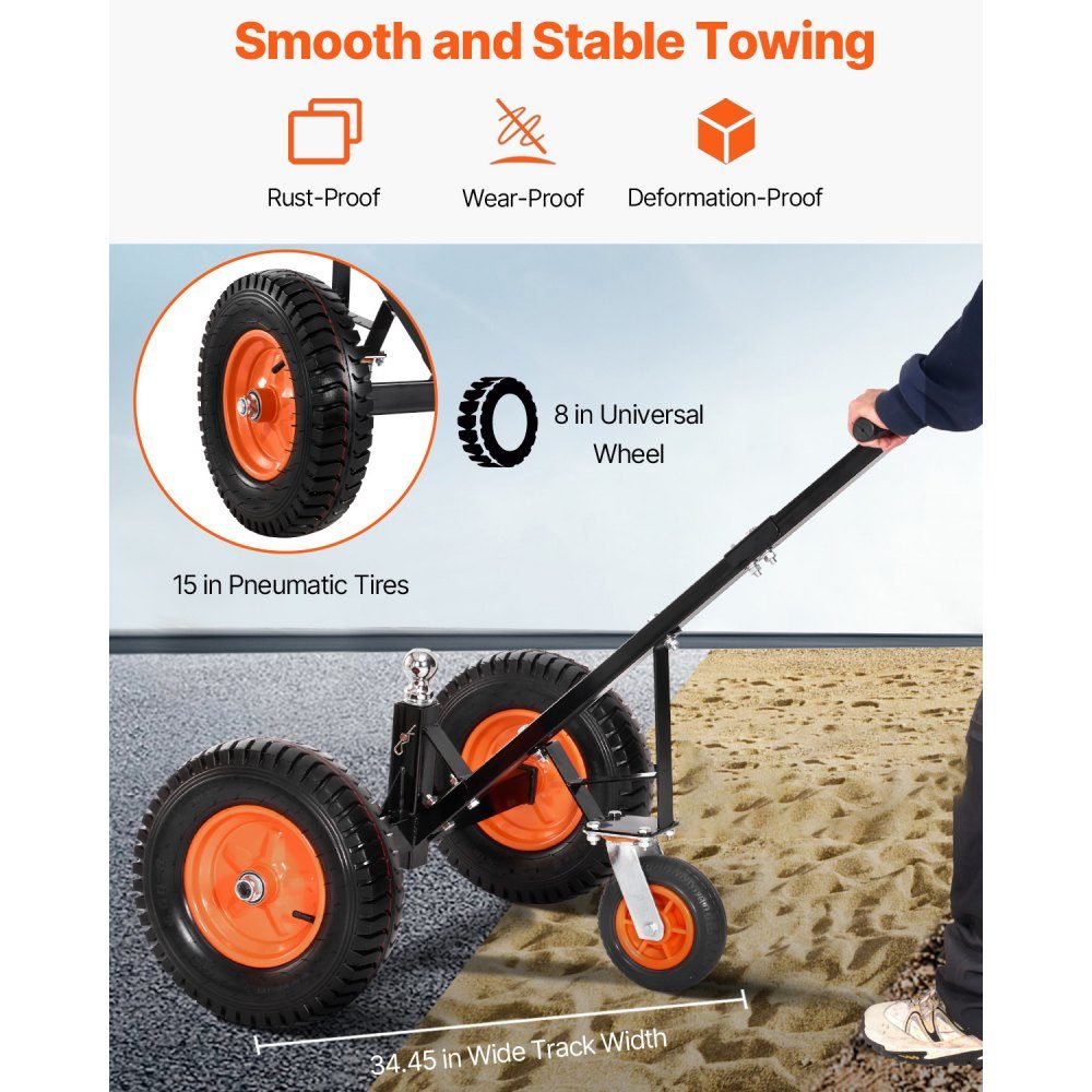 Manoeuvrer Trailer, Trailer Trolley, 544kg Support Load, 460 & 560mm Adjustable Height, 50.8mm Ball, 386mm Pneumatic Tires, Carbon Steel, for Moving Motorhome Trailers