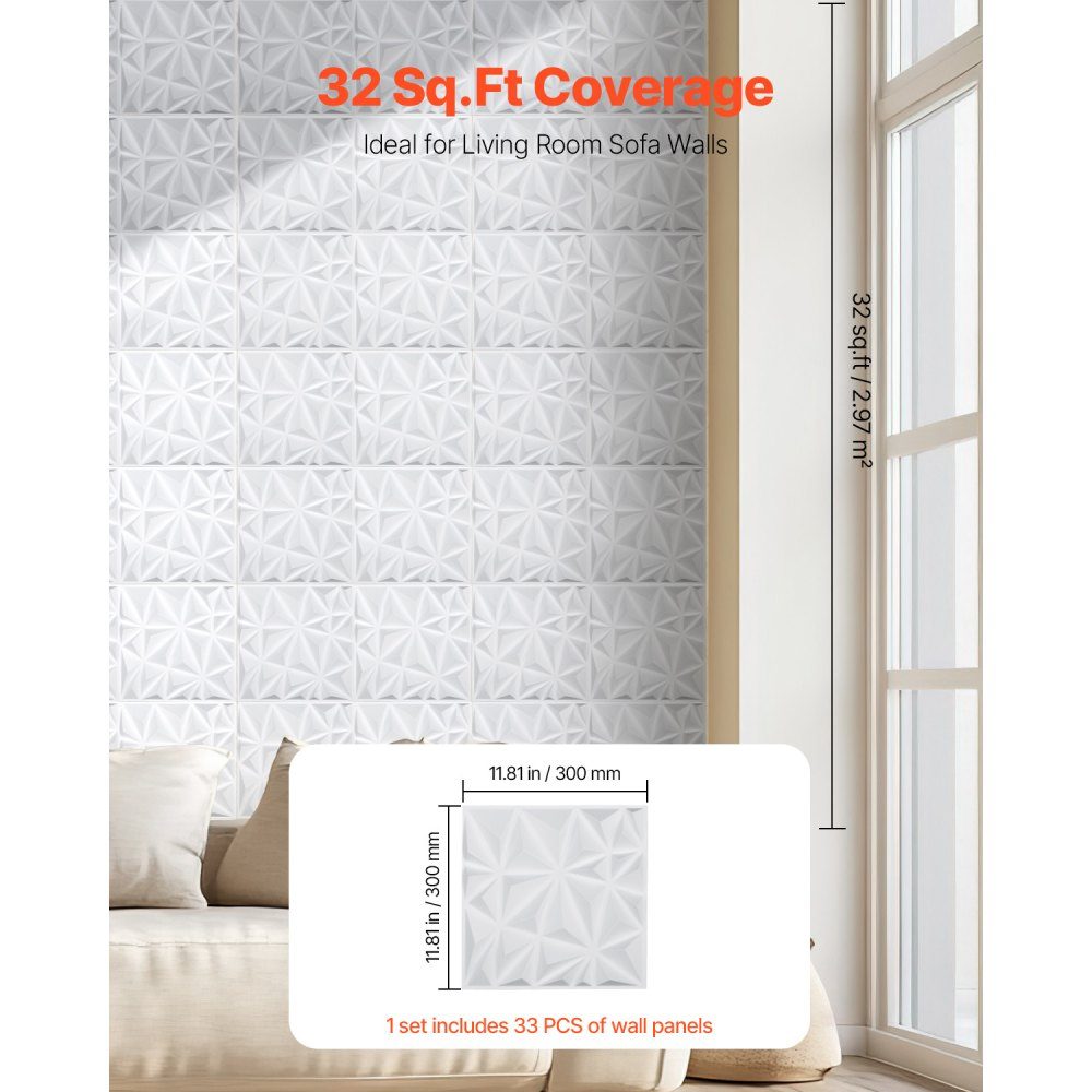 3D-wandpanelen set van 33 30x30cm PVC moderne minimalistische wandpanelen 2,97m² wanddecoratie interieurdecoratie voor plafond slaapkamer woonkamer speelkamer mat wit