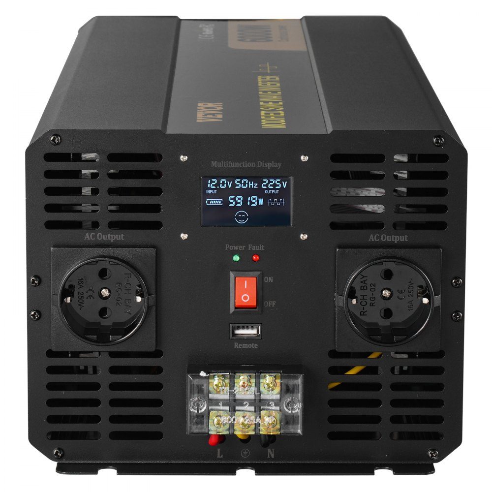 Power Inverter 6000W Modified Sine Wave Inverter DC 12V to AC 230V Car Converter with LCD Display LED Indicators EU Sockets Power Inverter for Car RV Truck Boat Travel
