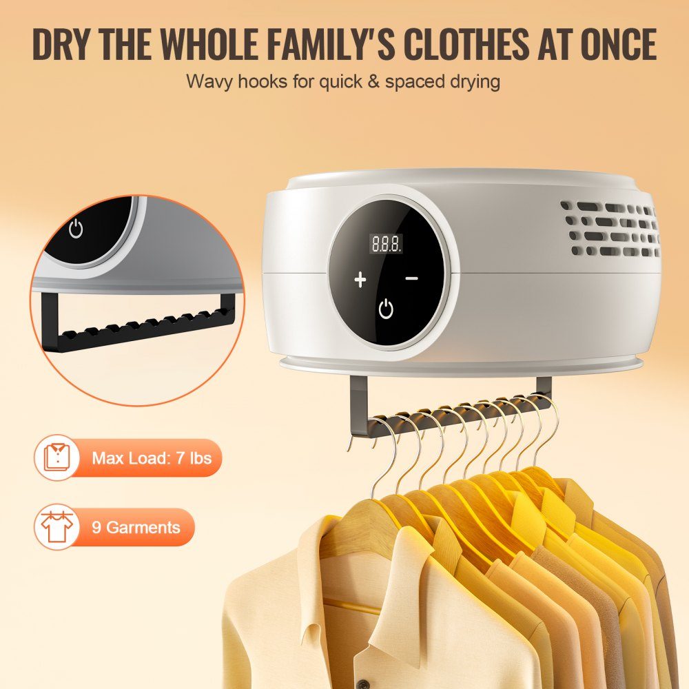 600W Portable Tumble Dryer, Rotary Clothes Line with Dryer Bag, PTC Heater and LED Display, Foldable Mini Dryer with 5 Hour Timer for Apartments, Dorms, RVs or Hotels