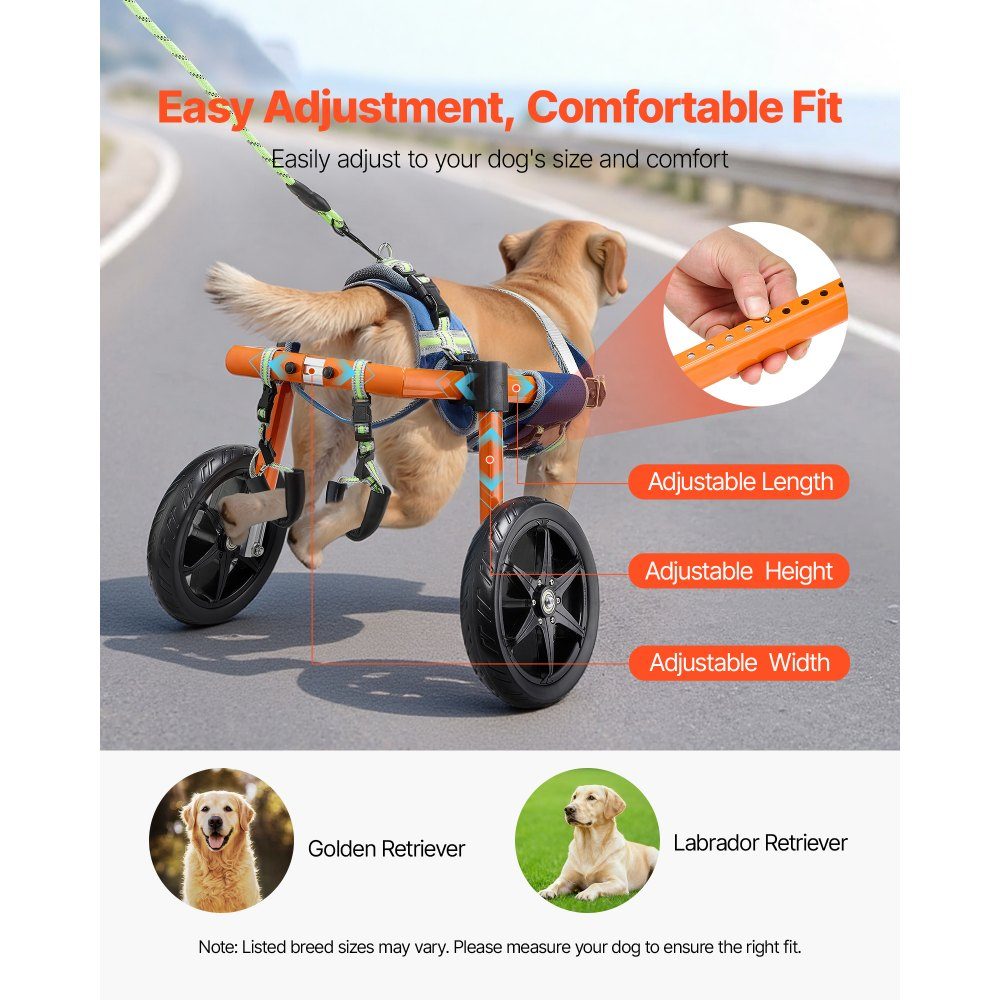 Fauteuil roulant pour pattes arrières, fauteuil roulant pour animaux de compagnie, hauteur, largeur et longueur réglables, poussette pour chien avec roues absorbant les chocs, pour blessés et handicapés Dogs 30-50 lb