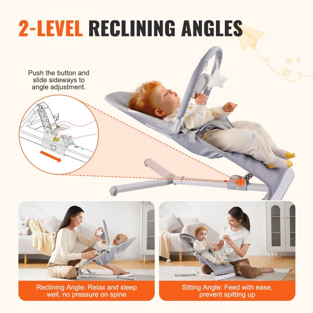 Berceuse pour bébé, balançoire pliante pour bébés de 0 à 9 mois, chaise à bascule avec 2 angles d'inclinaison et barre de jeu rotative, balançoire pour bébé avec sac de voyage pour l'intérieur et l'extérieur, 685x410x600mm