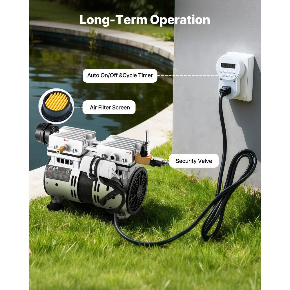 Pond Aerator, Pond Aeration System Kit, Includes 590W Air Pump, 30.5m Air Hose, 2 x 360° Nano Diffuser Plate, Air Compressor for Oxygen Circulation for Pond, Water Garden