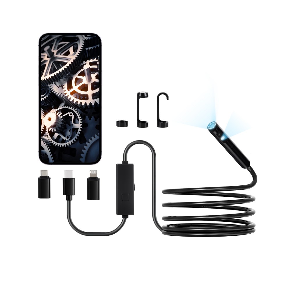 Endoskopkamera mit Licht, Doppelobjektiv-Endoskop für Android und iOS, 1920P HD-Inspektionskamera mit 8+1 LED-Leuchten, 2x Zoom, 3 m Schlangenkabel, IP67 wasserdichte Kamera für Auto, Sanitär Endoskopkamera mit Licht, Doppelobjektiv-Endoskop für Android und iOS, 1920P HD-Inspektionskamera mit 8+1 LED-Leuchten, 2x Zoom, 3 m Schlangenkabel, IP67 wasserdichte Kamera für Auto, Sanitär