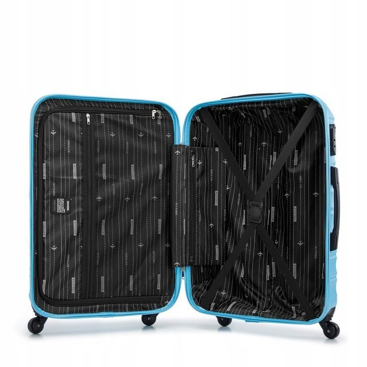 Großer Premium-Koffer Reisekoffer ABS-Kunststoff 96l mit blauen Rippen