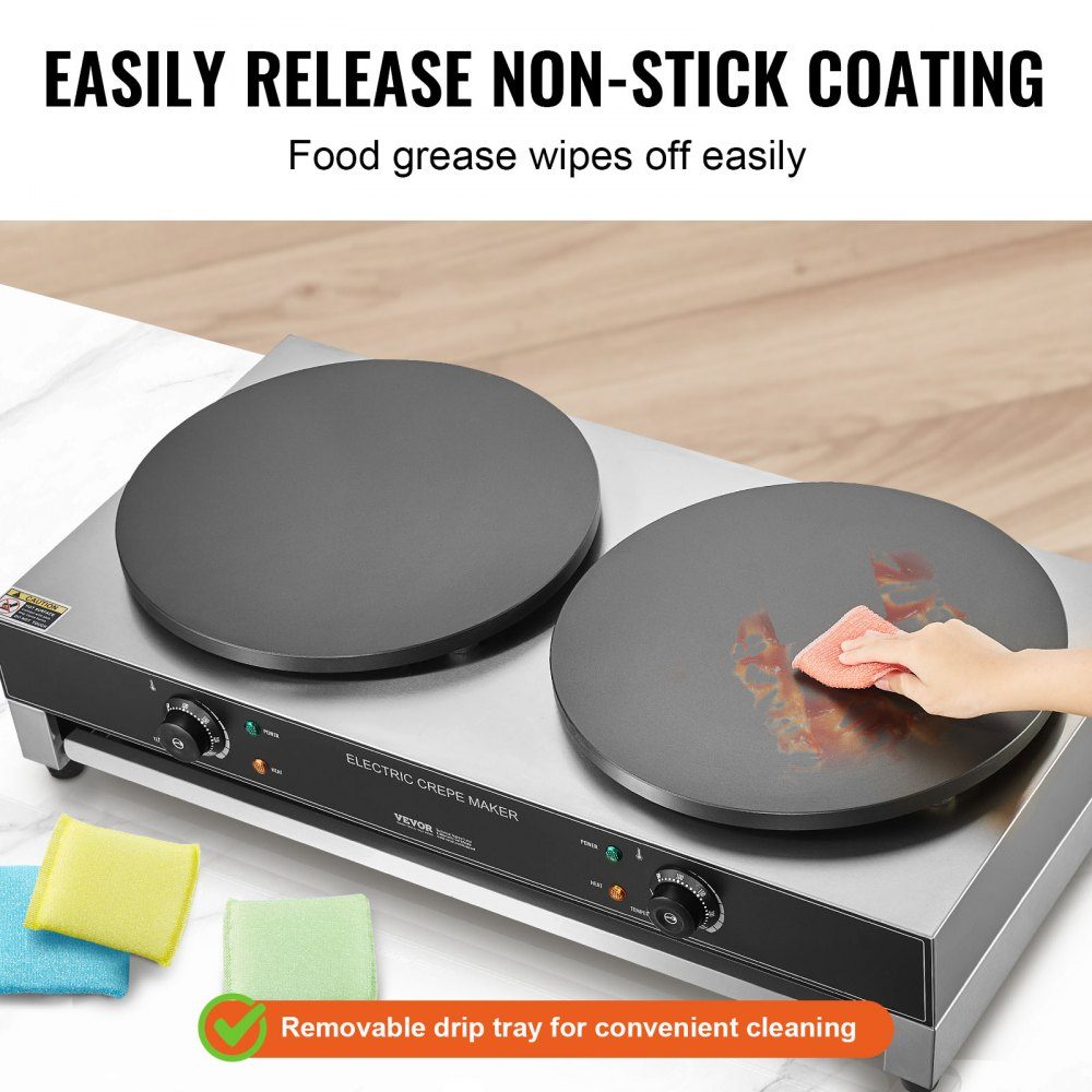 Electric Crepe Maker, Double Head Crepe Machine, 6000W Flat Crepe Grill Plate, Stainless Steel Pancake Oven, Cereal Pancake Oven, Temperature Control (No Plug)