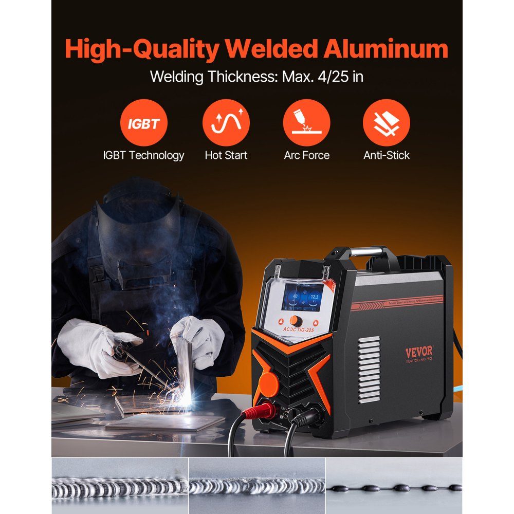 TIG Welder, 6 in 1 Aluminum Welder (Large LED Display) - AC TIG/DC TIG/AC Pulse TIG/DC Pulse TIG/Spot TIG/MMA (Stick) Electric Welder with IGBT Inverter