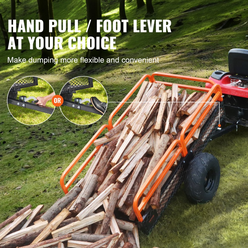 680kg Capacity Heavy Duty Lawn Tractor Dump Trailer, Tilt Bed Trailer Hitch, Folding Side Panel Trailer, Orange ATV UTV Dump Trailer 680kg Capacity Heavy Duty Lawn Tractor Dump Trailer, Tilt Bed Trailer Hitch, Folding Side Panel Trailer, Orange ATV UTV Dump Trailer