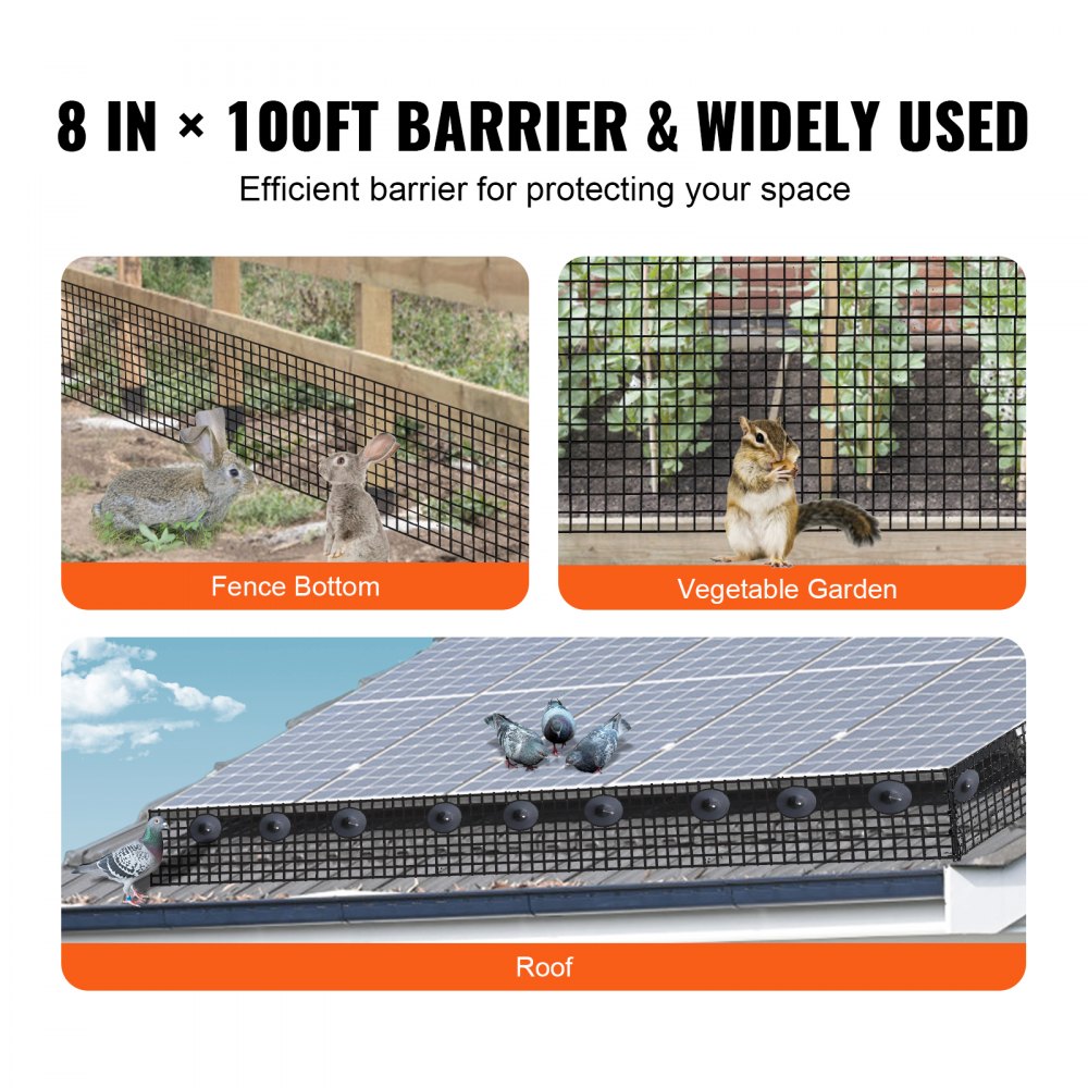 Solar Panel Bird Guard 60' x 100' Pigeon Repellent Solar Panel Screen with 100 Aluminum Alloy Fasteners Solar Panel Guard with Rustproof PVC Coating 1/2" Square Grid