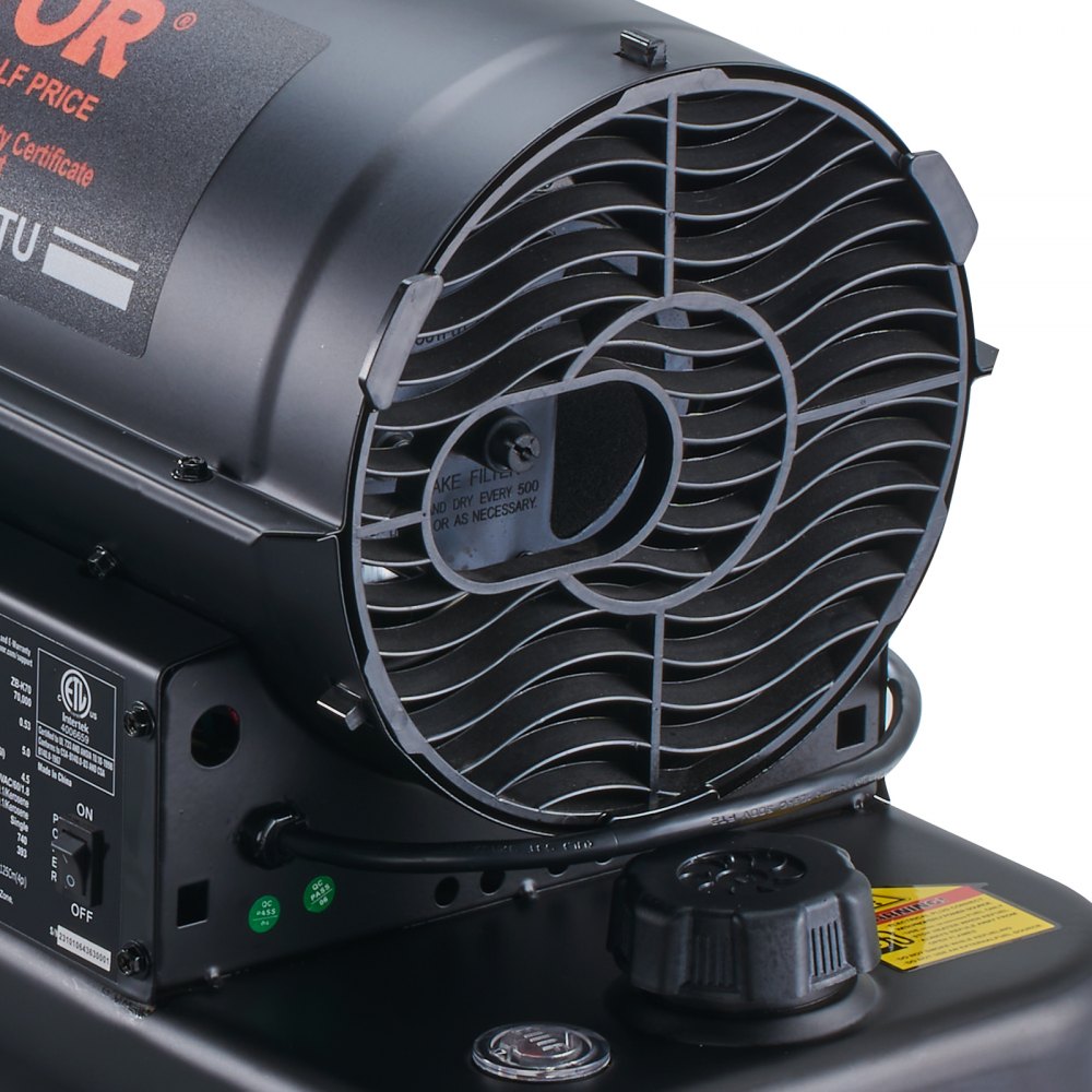 Kerosine/Diesel Heteluchtverwarmer, 70000 BTU Torpedo Ruimteverwarmer, Draagbaar met Thermostaatregeling, 19L Tank, Efficiënte Binnen Buiten Kerosine Verwarming voor Thuis, Bouwplaats, Industrieel, Werkplaatsen, Zwart