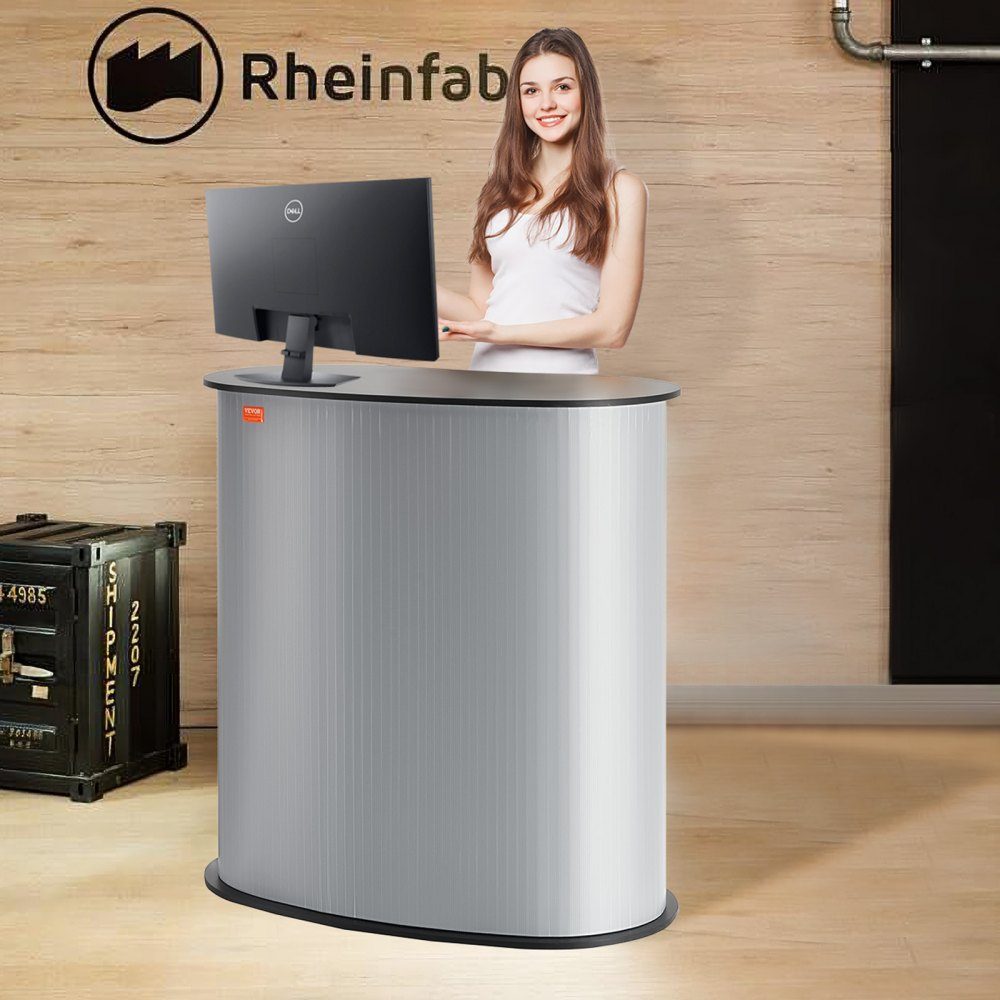 Portable Trade Show Counter, Trade Show Counter, 90x49x94cm Trade Show Stand, Exhibition Counter Stand, Foldable Promotion Retail Standing Table, Pop Up Podium with Storage Compartment, Carry Bag