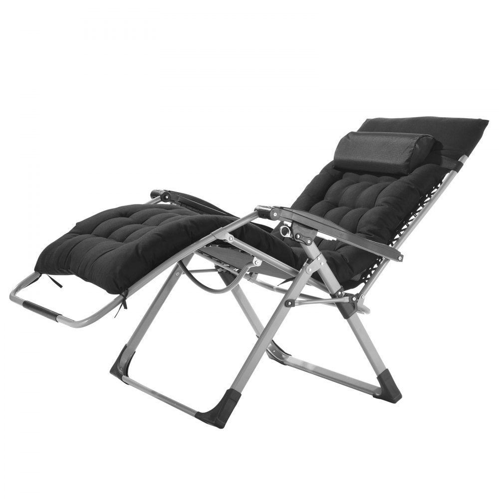 Zero Gravity Chair, 33" Indoor Outdoor Zero Gravity Recliner Chair, Adjustable Anti-Gravity Chair with Pillow, Headrest, Footrest and Cup Holder, 500 Pounds, Black
