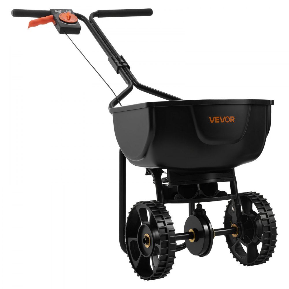 Spreader 6.8 kg capacity, fertilizer spreader 3 m spreading width, centrifugal spreader with 25.4 cm tires, adjustable spreading quantity, standard spreader for fertilizer and seeds in the home garden