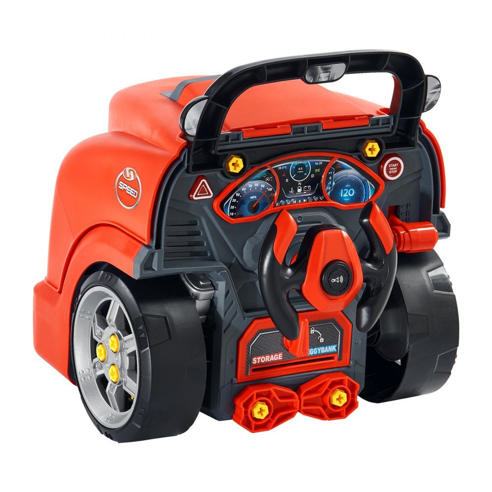Jouet à moteur, kit de réparation de voiture de 60 pièces pour enfants avec pièces détachables, lumières et sons, volant et klaxon, kit d'atelier mécanique pour enfants pour les tout-petits à partir de 3 ans, rouge
