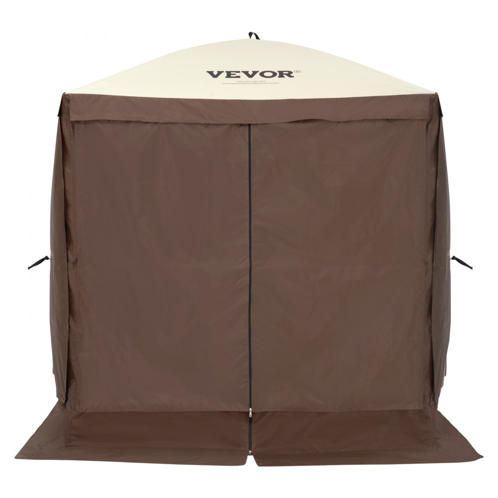 Pop-Up-Pavillon-Zelt, Pop-Up-Zelt mit 4 Seitenüberdachungen, Sonnenschutz mit 4 abnehmbaren Sichtschutz-Windtüchern und Netzfenstern, 6 x 6 Fuß, schnell aufzubauendes Zelt mit Moskitonetz, Braun