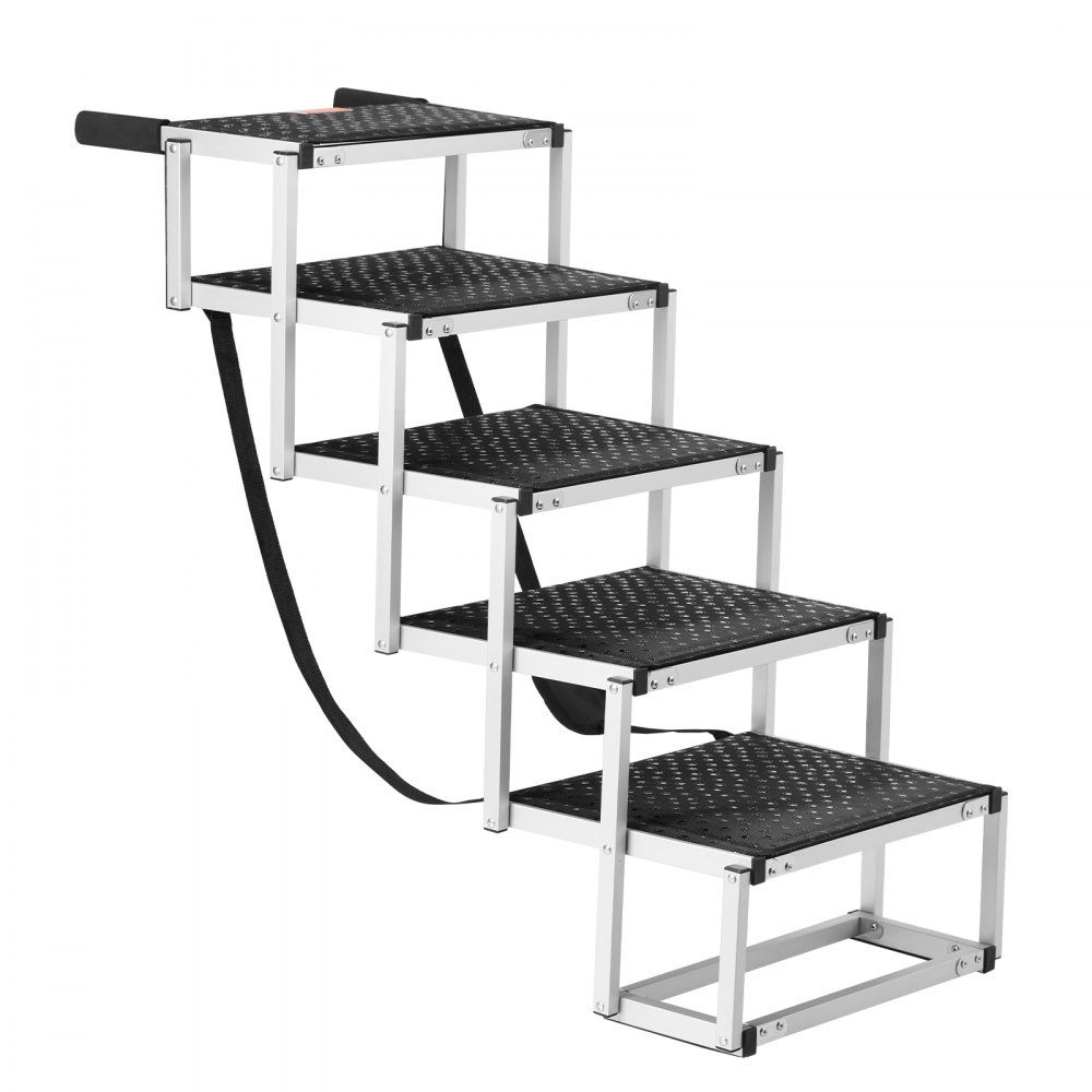 Dog Stairs for Cars, Wide 5 Step Dog Car Stairs, Folding Dog Car Ramp with Non-Slip Surface, Portable Lightweight Aluminum Pet Stairs for Car, SUV and Truck, Supports up to 68kg