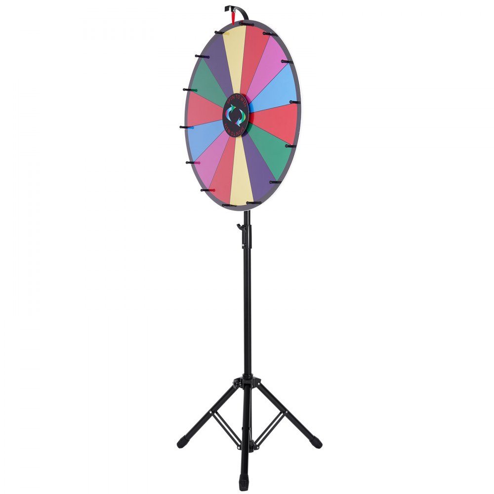 Roue de la Fortune (601 mm) avec 14 compartiments et support réglable en hauteur (1125-1530 mm) ainsi qu'une roue de roulette essuyable et un sac de rangement, une roue de prix rotative pour les fêtes, pubs, foires et foires