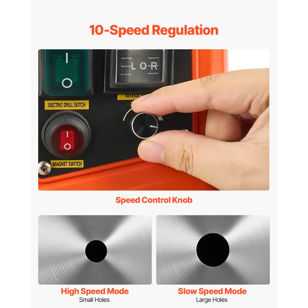 Perceuse magnétique, moteur 1450 W, diamètre de carottage 50 mm, force magnétique 13 000 N, carottage électrique avec 6 carottages, vitesse variable, foret pour surfaces métalliques Perceuse magnétique, moteur 1450 W, diamètre de carottage 50 mm, force magnétique 13 000 N, carottage électrique avec 6 carottages, vitesse variable, foret pour surfaces métalliques