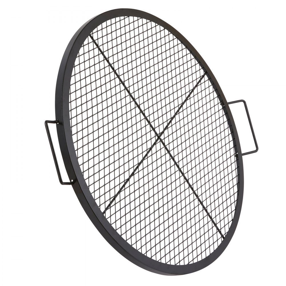 X-Marks Grille de barbecue pour foyer, Φ 760 x 25 mm, grille de barbecue en acier avec poignée et support X-Wire, batterie de cuisine de camping portable pour fêtes et rassemblements en plein air, noir