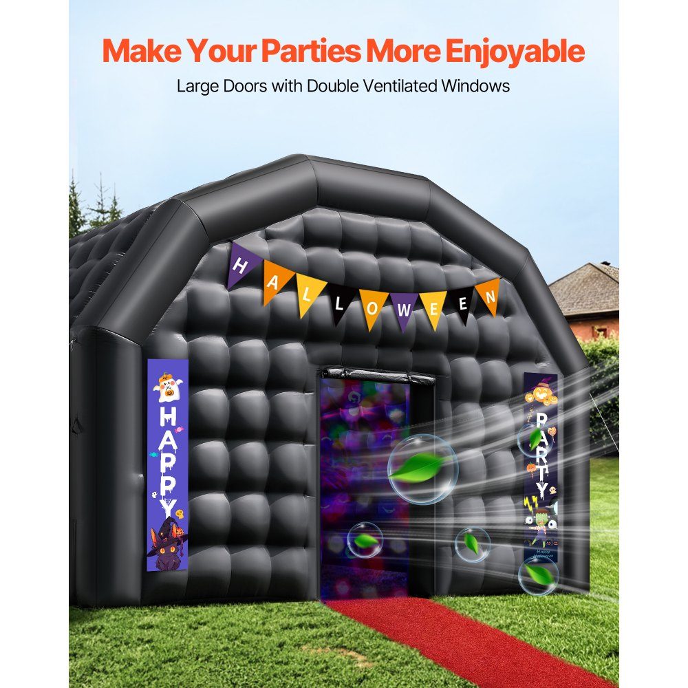 Tente de fête Gonflable 8x6x4m Tente Cube pour Disco Night Club Gazebo Tente de Mariage mit 1100-W- Souffleur Sac de Sable 2 fenêtres pour événements Anniversaire Mariage Noir
