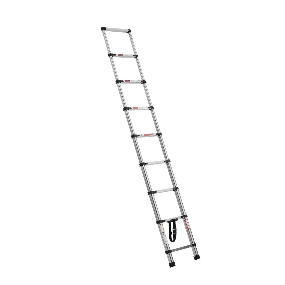 Telescopische ladder, 100 inch lange roestvrijstalen verlengladder, vouwladder met 150 kg laadvermogen (75 °) en antislipvoeten, draagbare 9-staps ladder voor thuis, camper, zolder