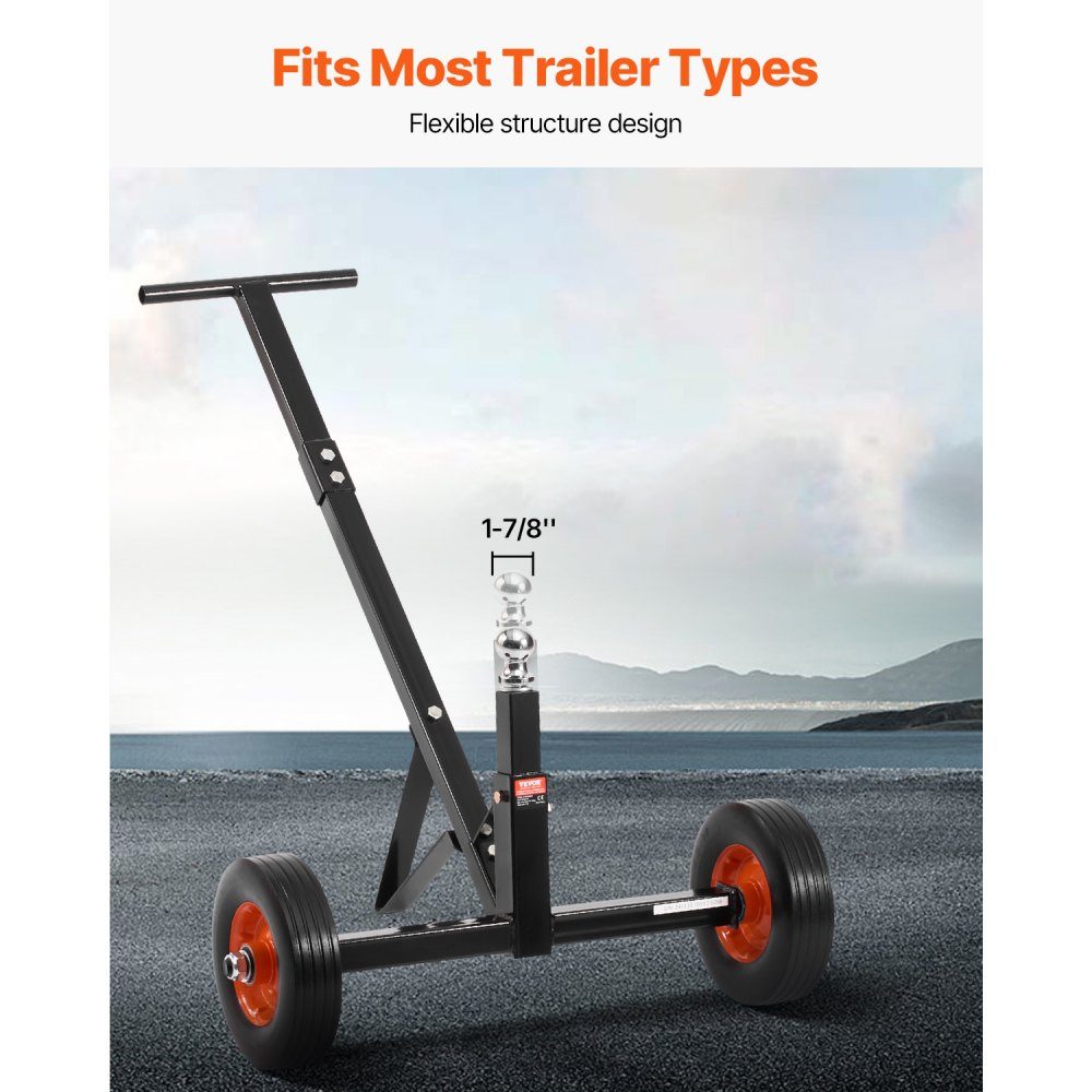 Rangierhilfeanhänger, Anhängerwagen, 272 kg Stützlast, 42 & 56 cm höhenverstellbar, 47,3 mm Kupplungskugel, 254 mm Vollgummireifen, zum Bewegen von Wohnmobil-Bootsanhängern