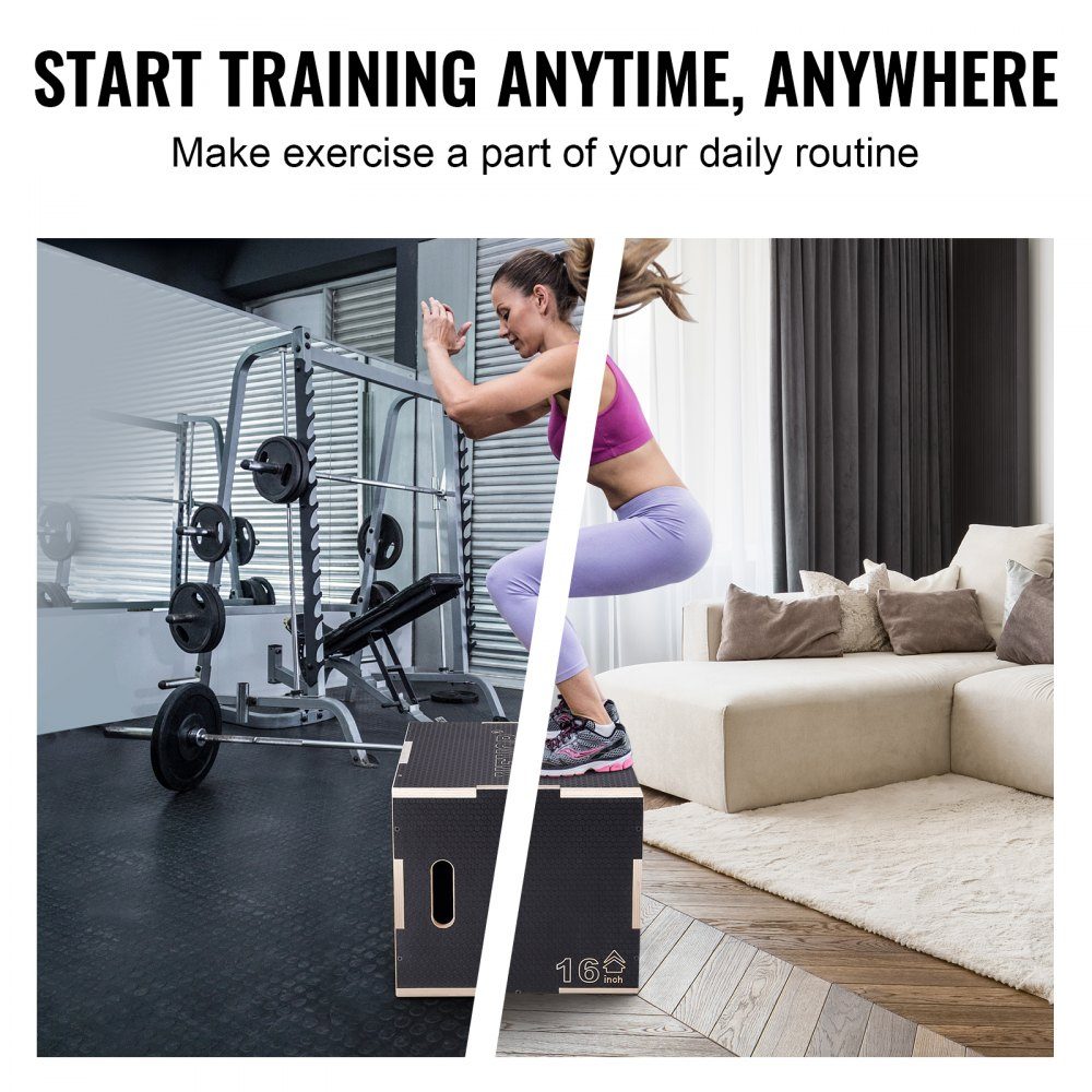 3 in 1 Plyometrische Jump Box 20/18/16 Inch Plyo Box, Jump Box Jump Box 204 kg draagvermogen, fitnessoefening Step Up Box voor thuistraining, sprongkrachttraining, zwart, in hoogte verstelbaar