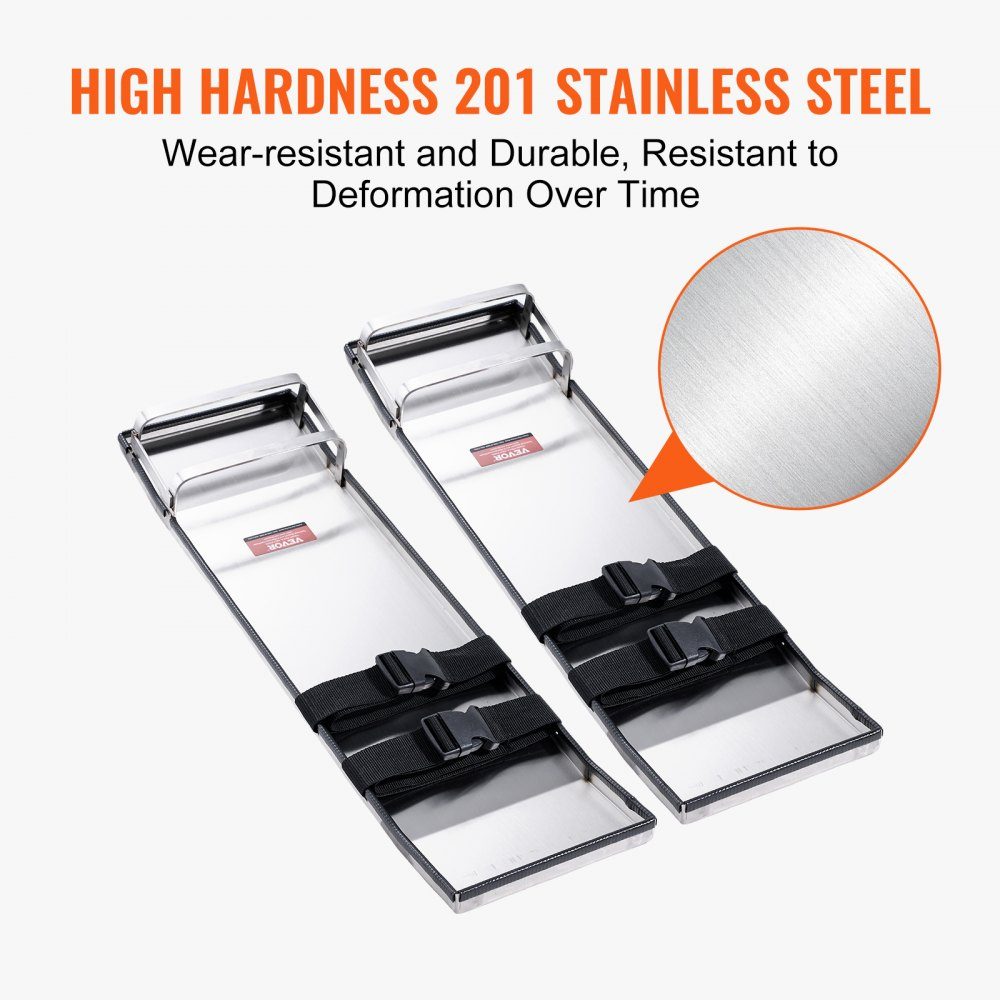 Stainless Steel Concrete Kneeboards, 697x205mm Concrete Gliders, Kneeboards for Concrete, Concrete Knee Pads, Pair of Movable Glides, with Board Straps for Cement and Concrete Processing