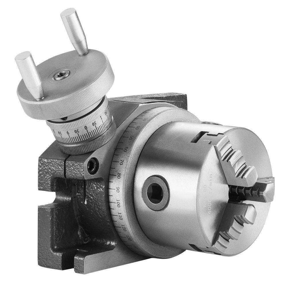 Fräsmaschinen-Drehtisch, 100 mm horizontales vertikales Modell, Präzisions-Fräsdrehtisch mit 80 mm 3-Backenfutter, M10 T-Bolzenmuttern für Frästechnik-Indizierungswerkzeuge