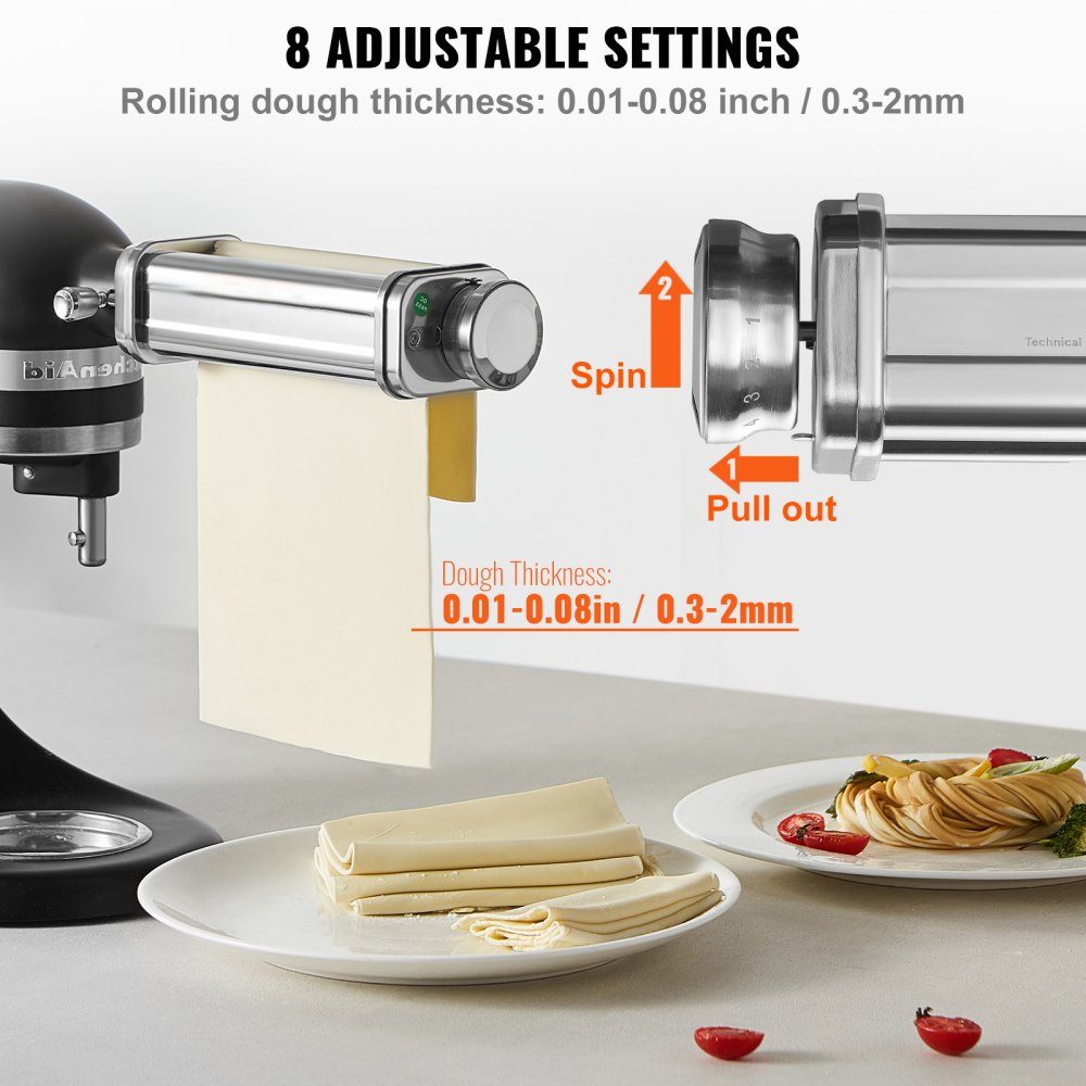 3 Piece Stainless Steel Manual Pasta Machine, Stainless Steel Fresh Manual Pasta Rolling Machine, Italian Flat Dough Machine, Pasta Machine, Includes Cleaning Brush for Spaghetti, Lasagna, etc