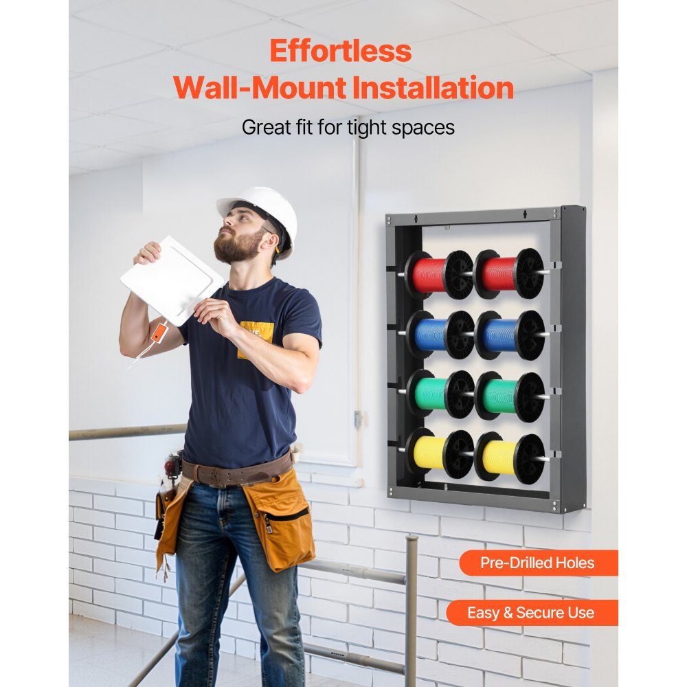 Wire Spool Holder, 4 Adjustable Bars, Wall Mounted Cold Rolled Steel Cable Spool Holder, Cable Storage and Display Stand, Load Capacity 68kg, for Various Conditions