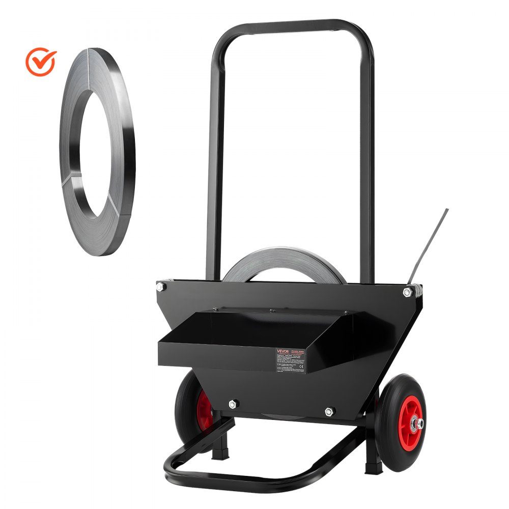 Distributeur, adapté aux bobines de feuillard en acier avec des dimensions extérieures de mandrin de 600 mm, distributeur de cerclage avec roues en caoutchouc, chariot de cerclage, dispositif de cerclage, adapté à l'usine, à l'entrepôt, à la zone de charg