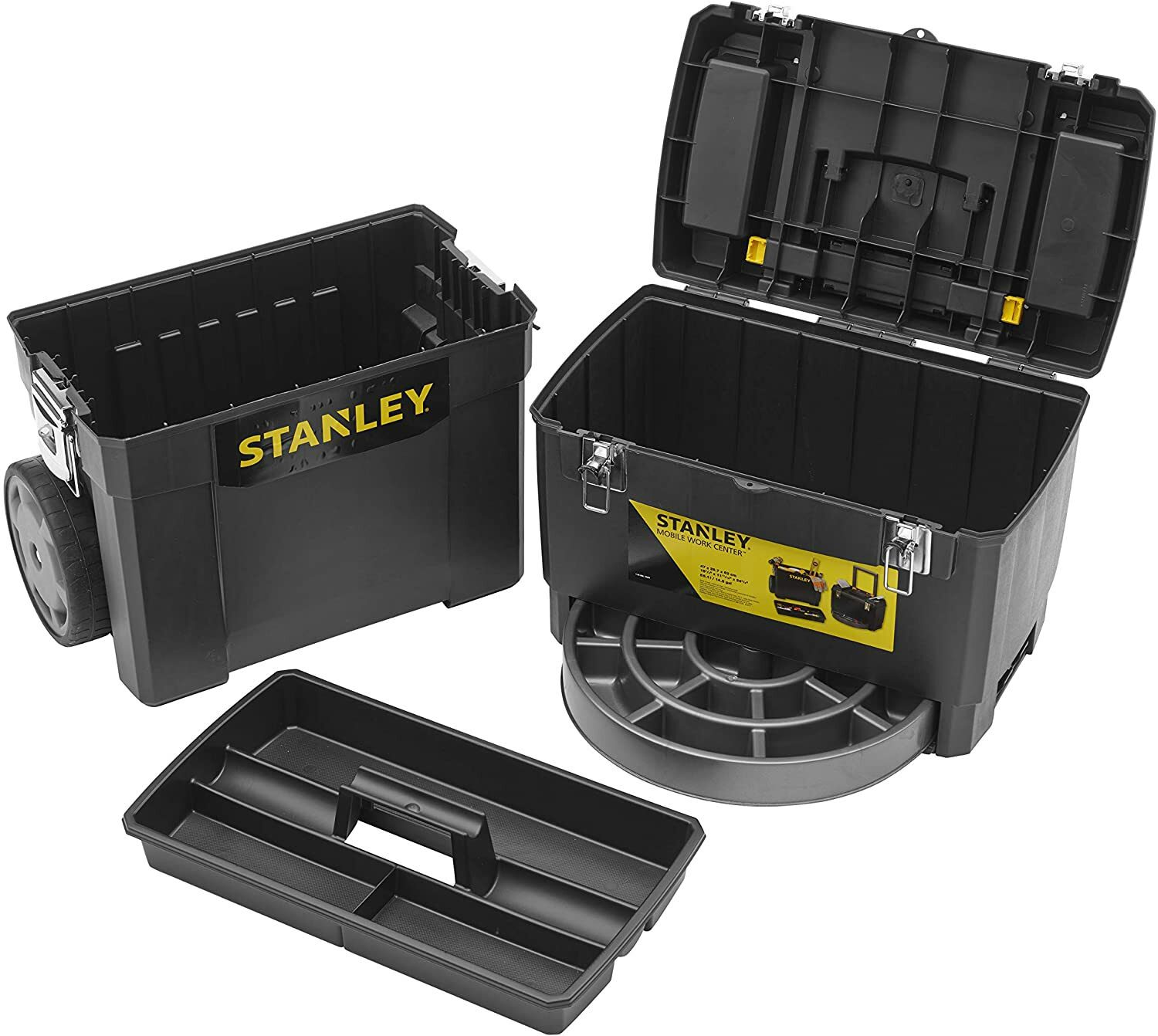 Stanley Rolling Workshop, zwei separate Werkzeugkästen, robuster Kunststoff, zwei Einheiten, Metallverschlüsse, Organizer)