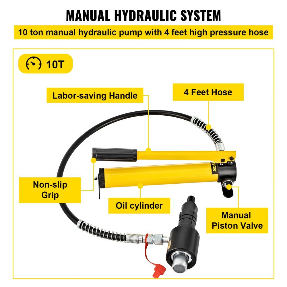 Hydraulischer Auspuffrohr-Expander, Größe 1,6 Zoll bis 4,25 Zoll, 10T, manueller hydraulischer Rohr-Expander mit 4 Matrizen und 2 Aufbewahrungskoffern für Kupfer- und Aluminiumrohre in der Autoreparatur
