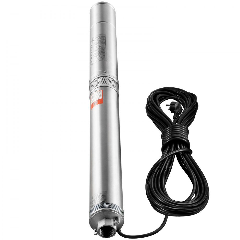 Tiefbrunnen-Tauchpumpe, 2 PS/1500 W, 230 V/50 Hz, 9,8 m3/h Durchfluss, 108 m Förderhöhe, mit 9,1 m Stromkabel, Edelstahl-Wasserpumpen für Industrie, Bewässerung und Heimgebrauch, Wasserschutzklasse IP68