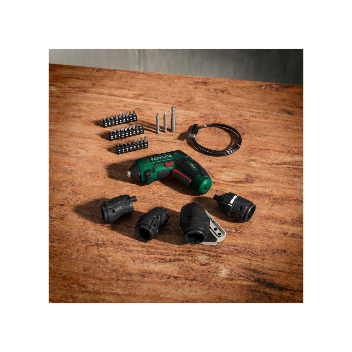 PARKSIDE® 4 V cordless screwdriver “PAS D7” with replacement attachments