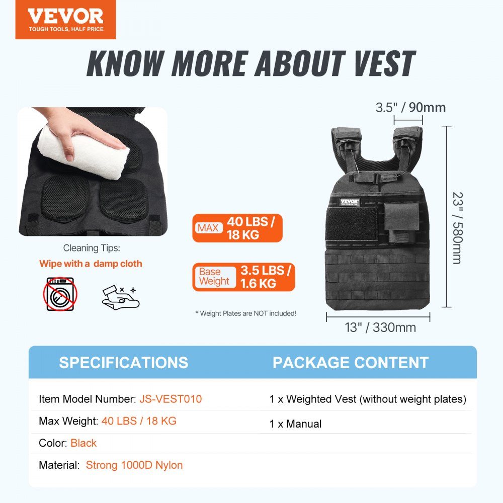 Weight Vest 40lbs Adjustable Weight Jacket for Men Women Training Equipment for Strength and Endurance Training Running Jogging Walking Fitness Weight Loss Black