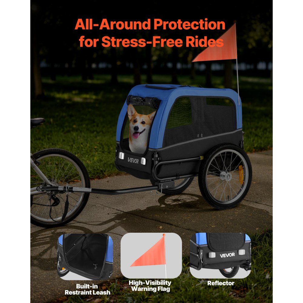Dog trailer, supports up to 30 kg, bicycle trailer for small and medium dogs, folding frame with quick release wheel, universal bicycle hitch, reflector, flag, internal leash